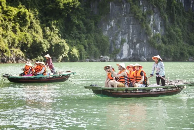 Ha Long Bay limestone islands viewed from an overnight cruise
