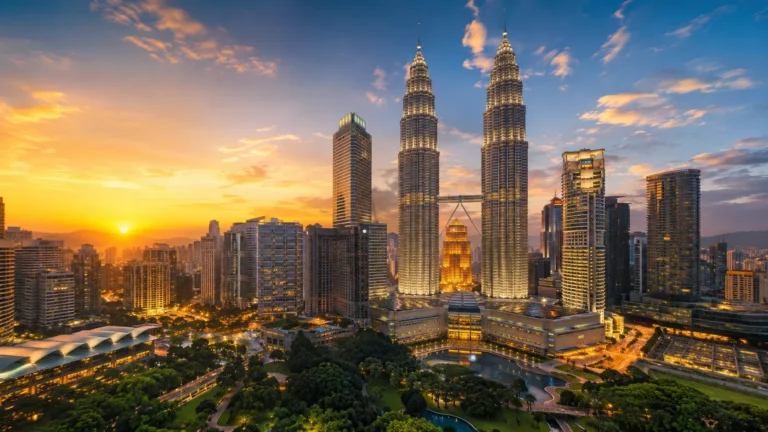 Petronas Twin Towers and Kuala Lumpur skyline in Malaysia
