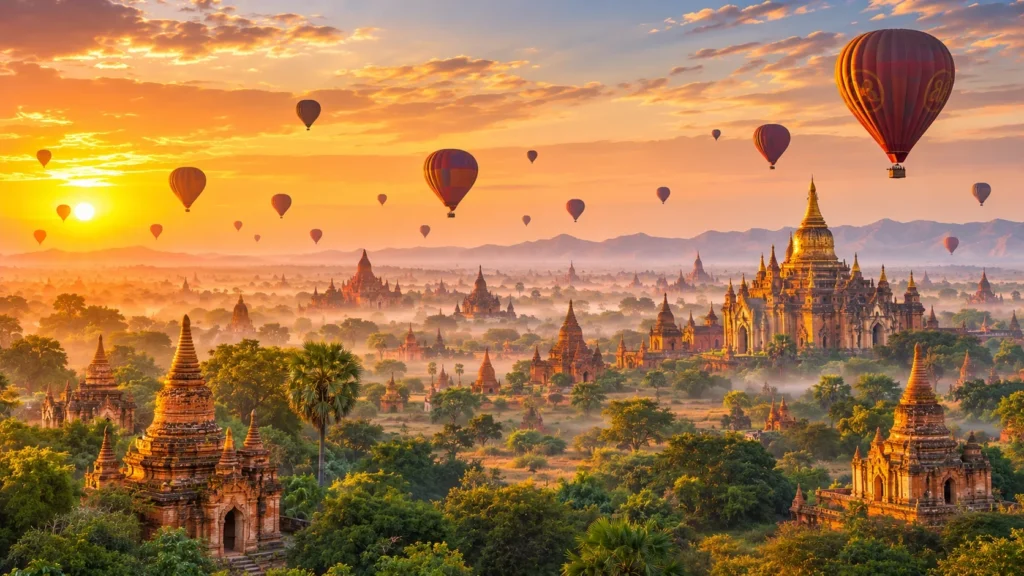 Panoramic view of the ancient temples of Bagan